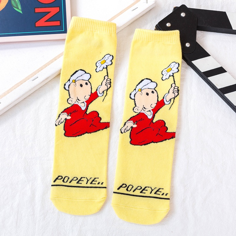 Spinach Popeye Cotton Socks For Men And Women In Tube-in-tube Socks Cartoon Lovers Original Female Personality Tide Socks Wholesale